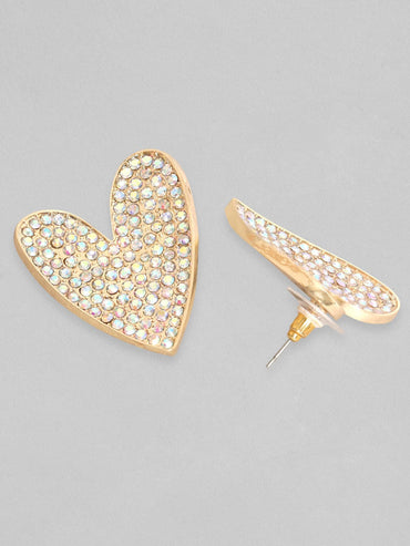 Rubans 18K Gold Toned White Zircons Studded Heart Stud Earring Earrings