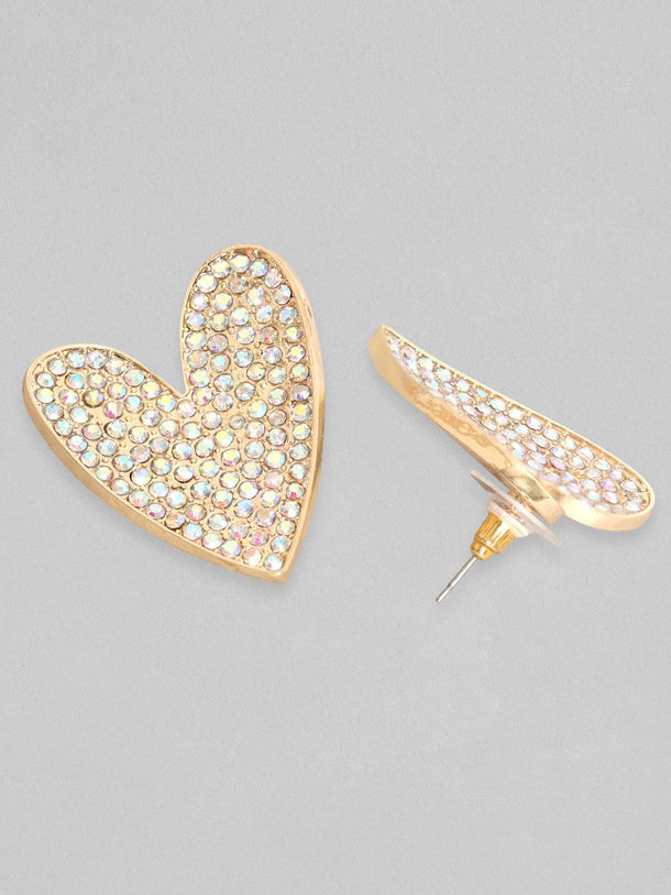 Rubans 18K Gold Toned White Zircons Studded Heart Stud Earring Earrings
