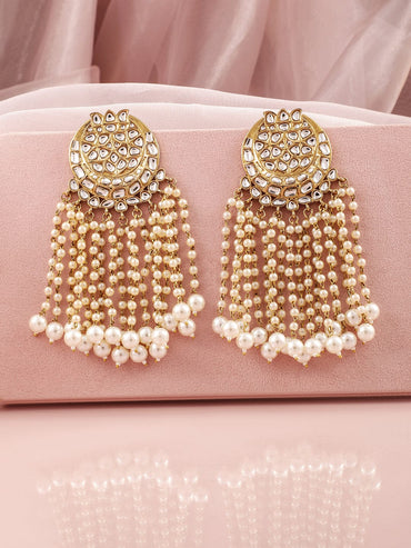 Rubans 18K Mehandi Gold-Plated Kundan Studded & Pearl Beaded Multilayer Chandlier Earrings Earrings