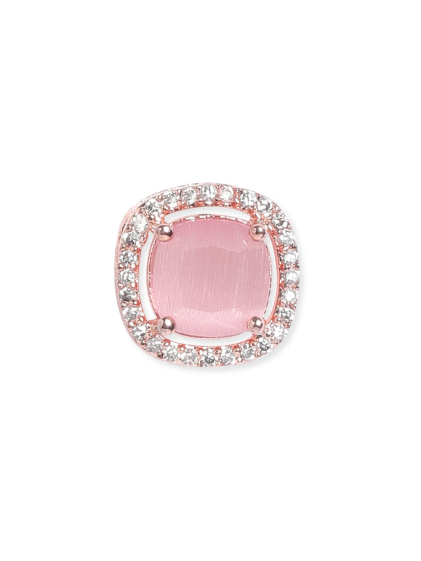 Rubans 18K Rose gold Pink zirconia studded Minimal stud earring Earrings