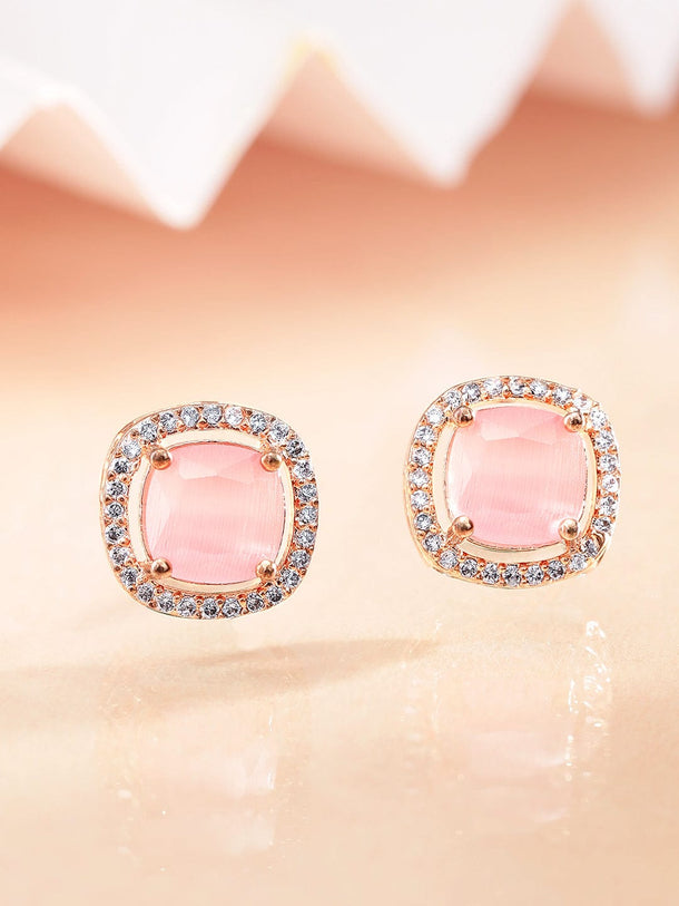 Rubans 18K Rose gold Pink zirconia studded Minimal stud earring Earrings