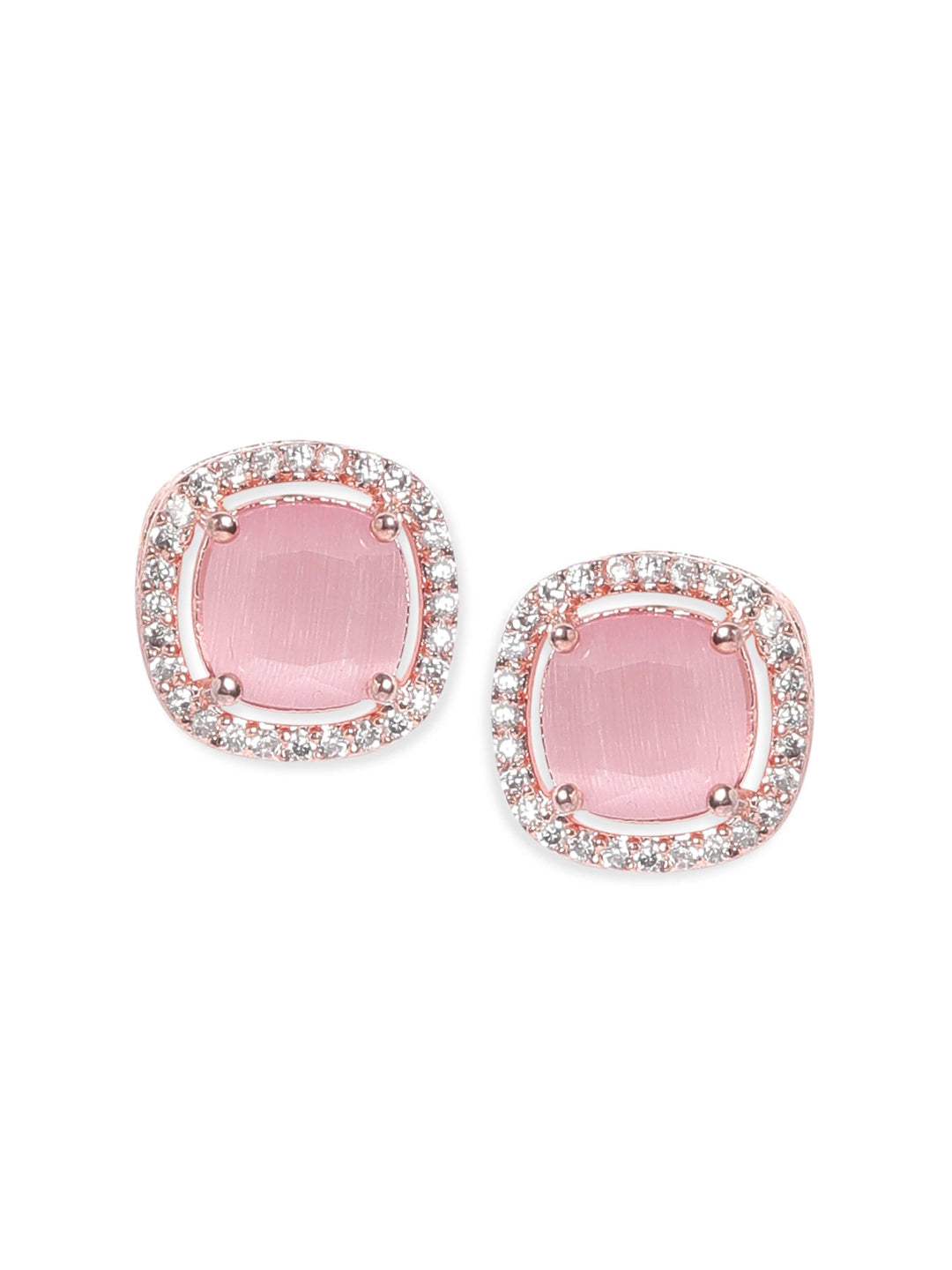 Rubans 18K Rose gold Pink zirconia studded Minimal stud earring Earrings
