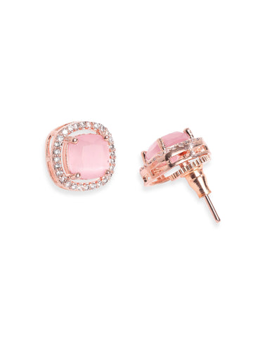 Rubans 18K Rose gold Pink zirconia studded Minimal stud earring Earrings