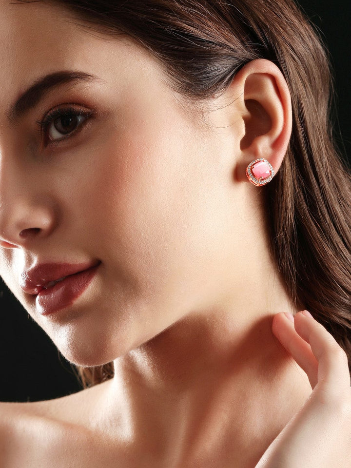 Rubans 18K Rose gold Pink zirconia studded Minimal stud earring Earrings