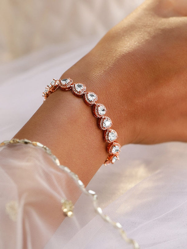 Rubans 18K Rose Gold-Plated AAA Cubic Zirconia Studded Heart Tennis Bracelet Bangles & Bracelet