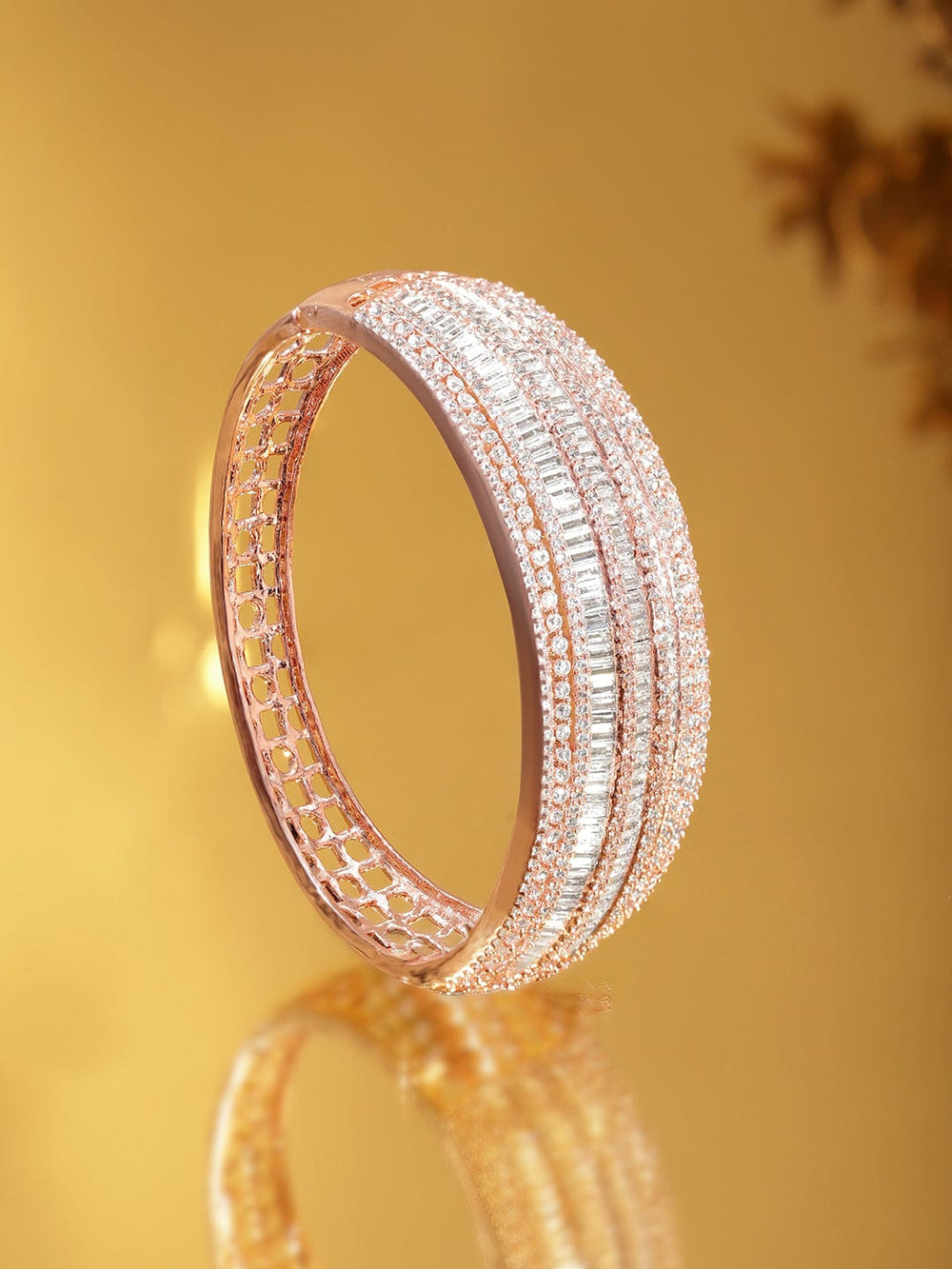 Rubans 18K Rose gold plated Baguette Crystal Zirconia Exquisite Demi - Fine Statement bracelet Bangles & Bracelets