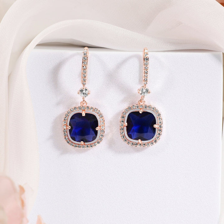 Rubans 18K Rose Gold-Plated Blue Sapphire & Cubic Zirconia Studded Premium Drop Earrings Drop Earrings