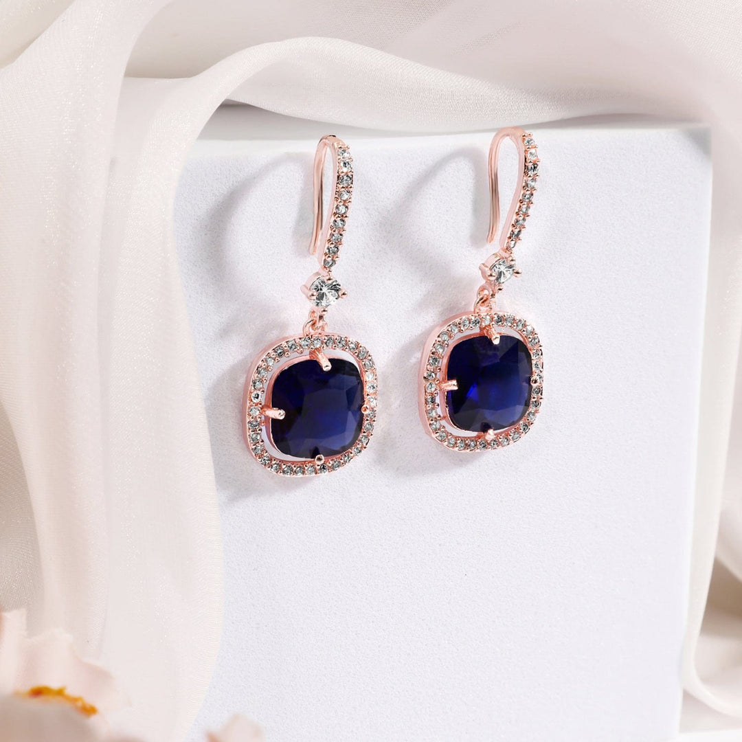 Rubans 18K Rose Gold-Plated Blue Sapphire & Cubic Zirconia Studded Premium Drop Earrings Drop Earrings