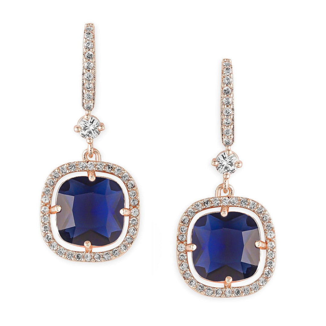 Rubans 18K Rose Gold-Plated Blue Sapphire & Cubic Zirconia Studded Premium Drop Earrings Drop Earrings