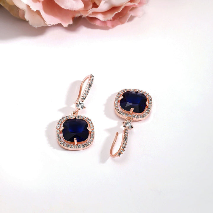 Rubans 18K Rose Gold-Plated Blue Sapphire & Cubic Zirconia Studded Premium Drop Earrings Drop Earrings