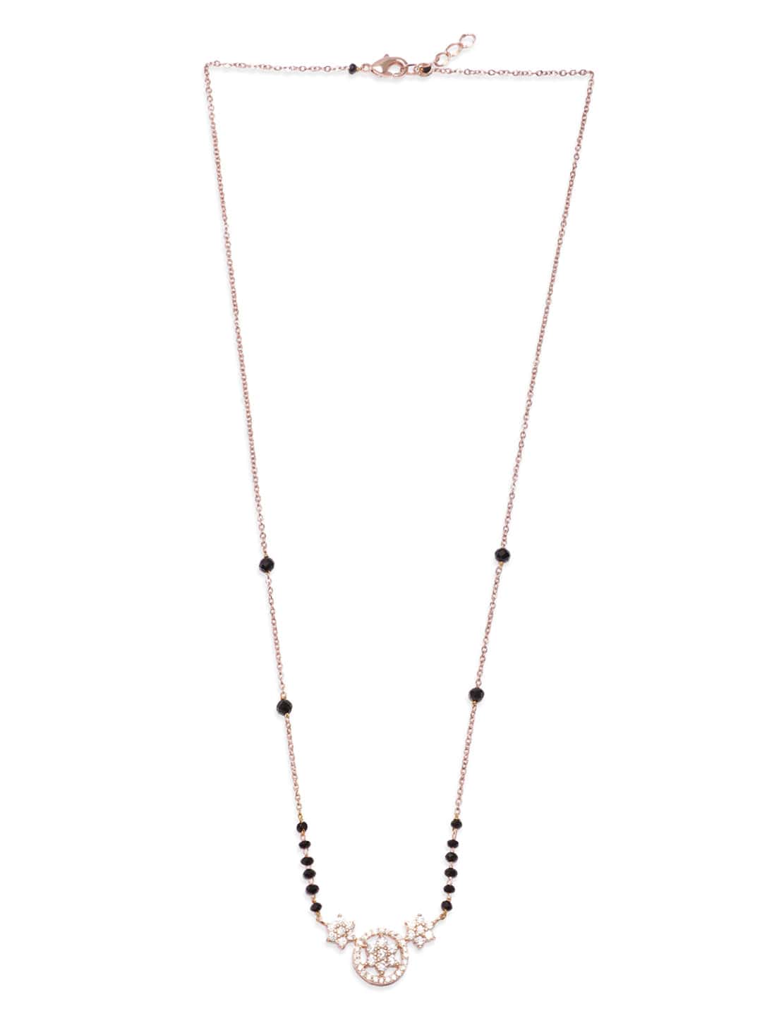 Rubans 18k Rose Gold Plated Cubic Zicronia Studded with Black Beads Mangalsutra Necklace Set