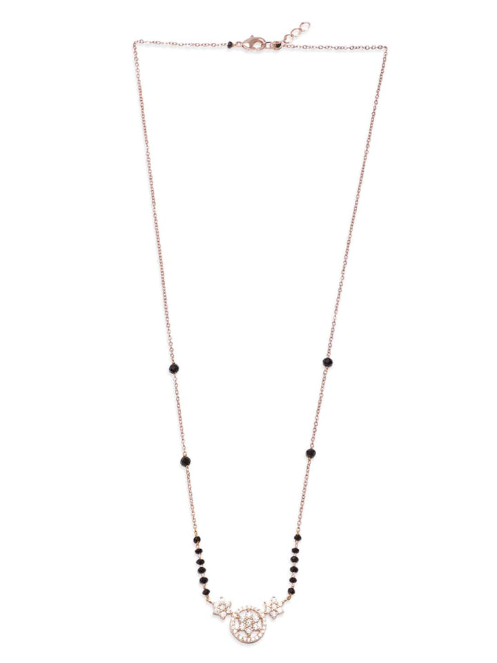 Rubans 18k Rose Gold Plated Cubic Zicronia Studded with Black Beads Mangalsutra Necklace Set