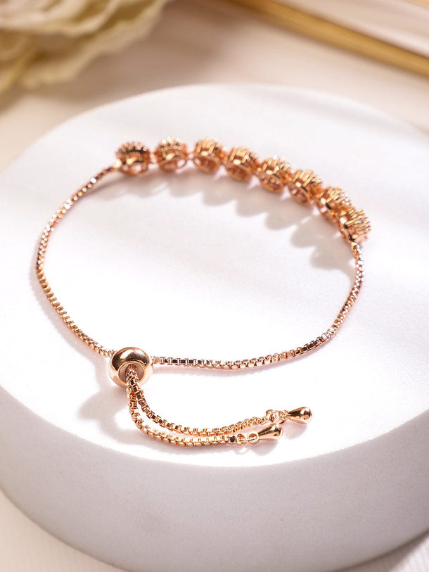 Rubans 18K Rose Gold Plated Cubic Zirconia Studded Adjustable Pull-Chain Bracelet Bangles & Bracelet