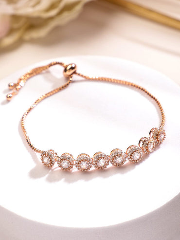 Rubans 18K Rose Gold Plated Cubic Zirconia Studded Adjustable Pull-Chain Bracelet Bangles & Bracelet