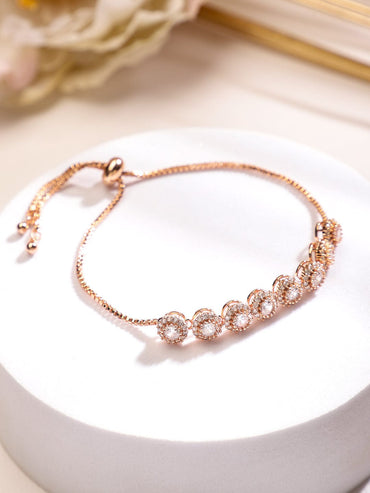 Rubans 18K Rose Gold Plated Cubic Zirconia Studded Adjustable Pull-Chain Bracelet Bangles & Bracelet