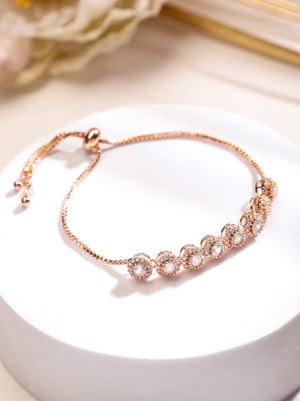 Rubans 18K Rose Gold Plated Cubic Zirconia Studded Adjustable Pull-Chain Bracelet Bangles & Bracelet