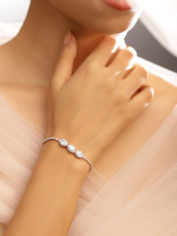 Rubans 18K Rose Gold Plated Cubic Zirconia Studded Adjustable Pull Chain Bracelet Wristwear