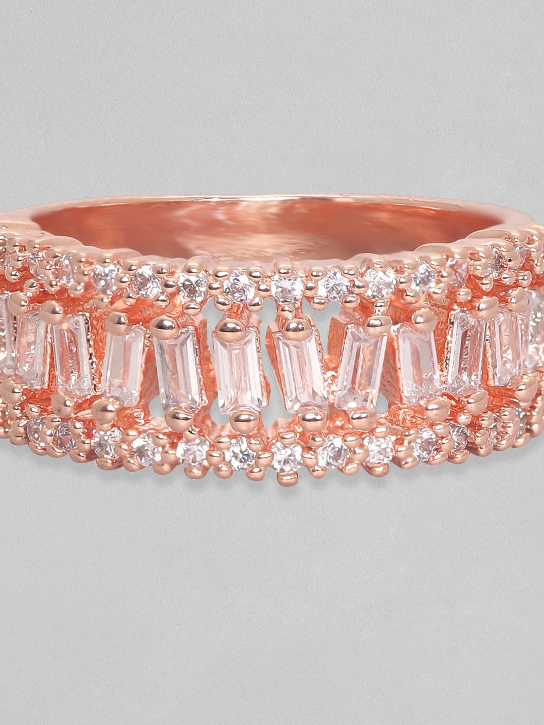 Rubans 18K Rose Gold-Plated Cubic Zirconia-Studded Finger Ring Rings