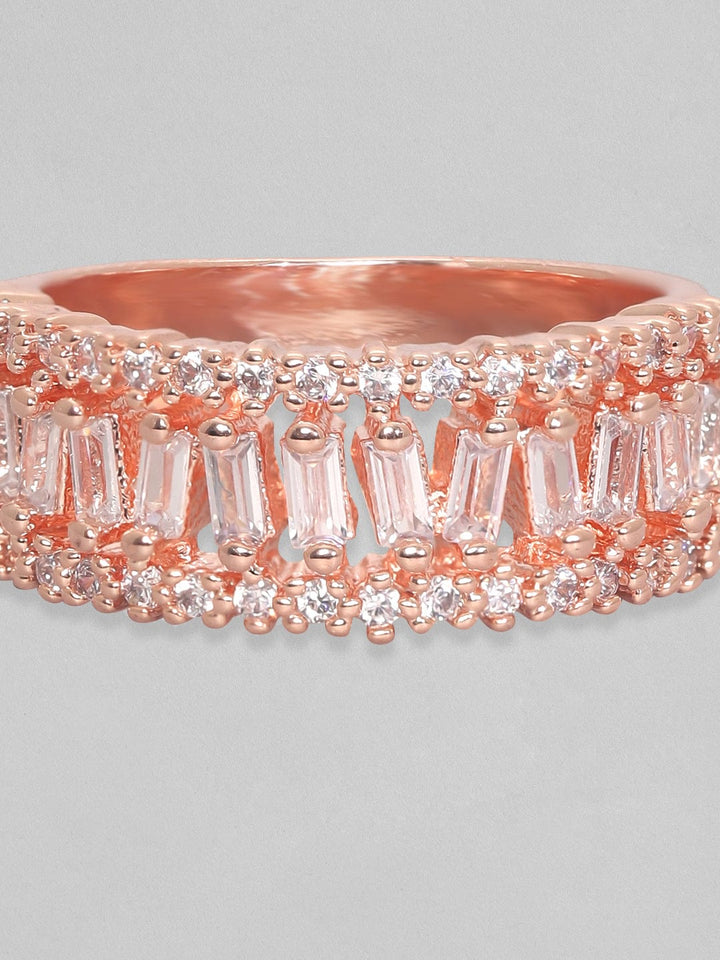 Rubans 18K Rose Gold-Plated Cubic Zirconia-Studded Finger Ring Rings