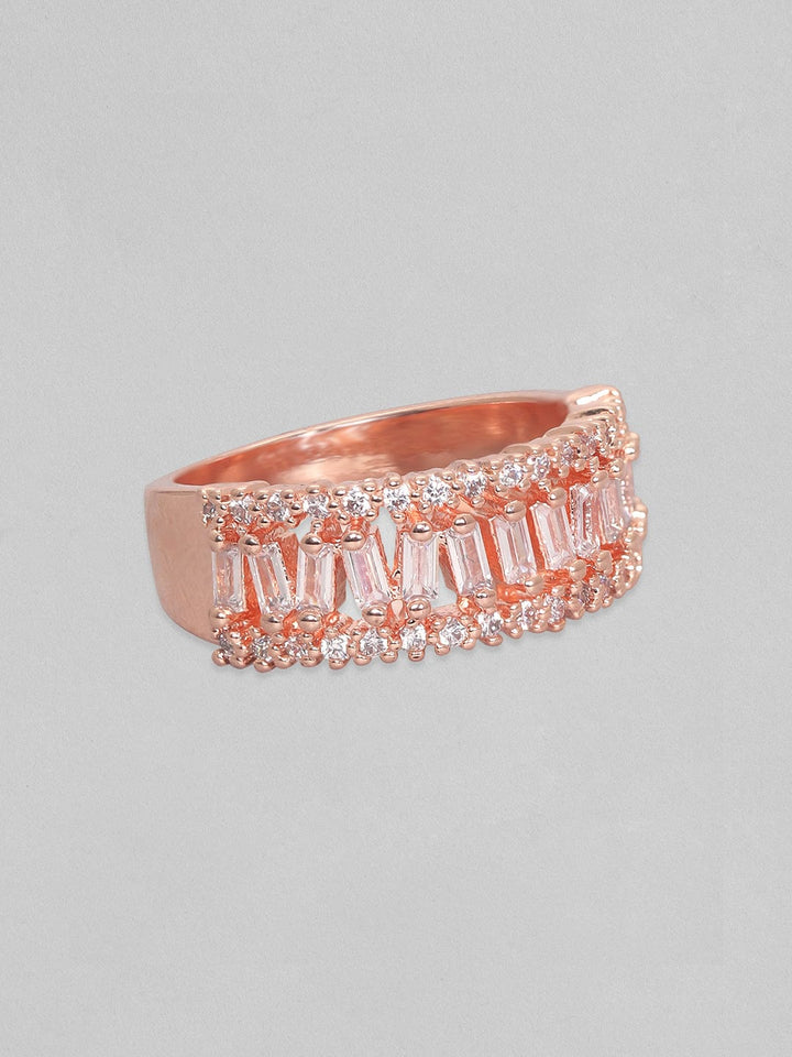 Rubans 18K Rose Gold-Plated Cubic Zirconia-Studded Finger Ring Rings