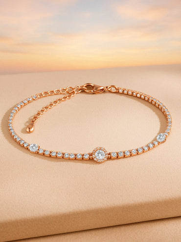 Rubans 18K Rose Gold-Plated Cubic Zirconia Studded Tennis Bracelet Bangles & Bracelet