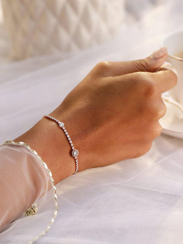 Rubans 18K Rose Gold-Plated Cubic Zirconia Studded Tennis Bracelet Wristwear