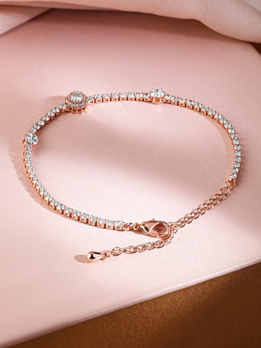 Rubans 18K Rose Gold-Plated Cubic Zirconia Studded Tennis Bracelet Wristwear
