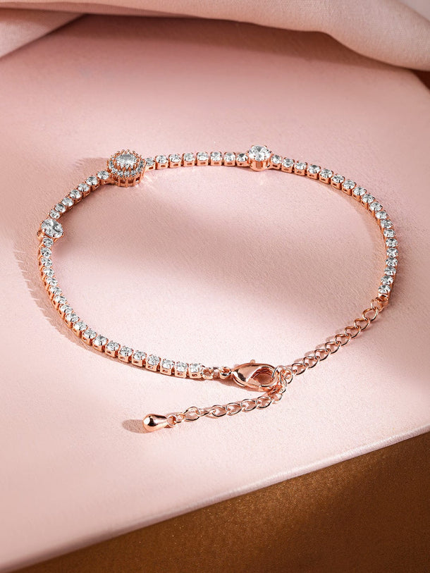 Rubans 18K Rose Gold-Plated Cubic Zirconia Studded Tennis Bracelet Wristwear