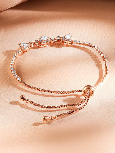 Rubans 18K Rose Gold-Plated CubicZirconia Adjustable Pull Chain Bracelet Elegant & Stylish Wristwear