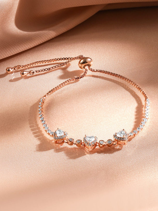 Rubans 18K Rose Gold-Plated CubicZirconia Adjustable Pull Chain Bracelet Elegant & Stylish Wristwear