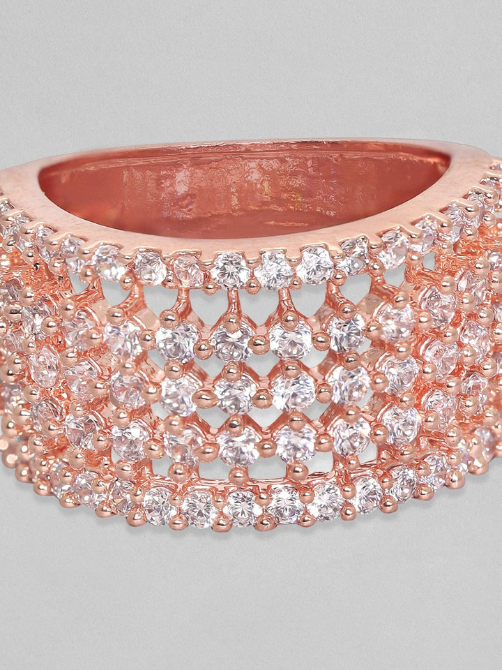 Rubans 18k Rose Gold-Plated  CZ-Studded Finger Ring Rings