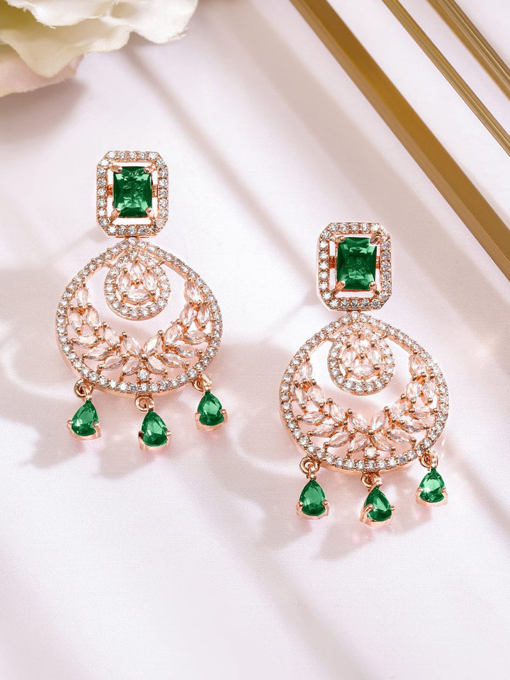 Rubans 18K Rose Gold-Plated Emerald Green & White Cubic Zirconia Stone Chandelier Earrings Earrings