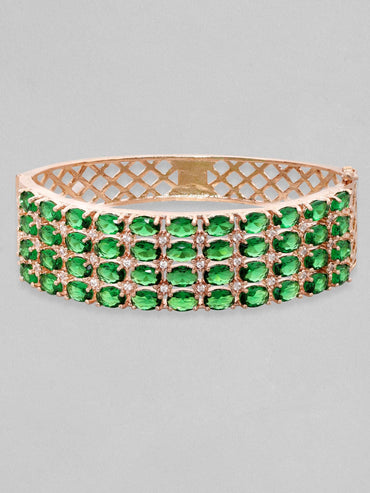 Rubans 18K Rose Gold Plated Emerald Green Zirconia Statement Bracelet Bracelets