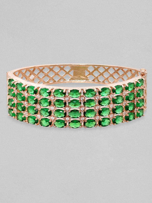 Rubans 18K Rose Gold Plated Emerald Green Zirconia Statement Bracelet Bracelets