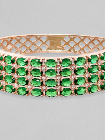 Rubans 18K Rose Gold Plated Emerald Green Zirconia Statement Bracelet Bracelets