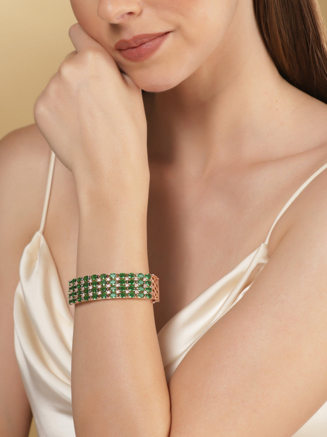 Rubans 18K Rose Gold Plated Emerald Green Zirconia Statement Bracelet Bracelets