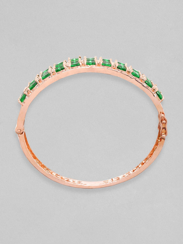 Rubans 18K Rose Gold Plated Emerald Green Zirconia Statement Bracelet Bracelets