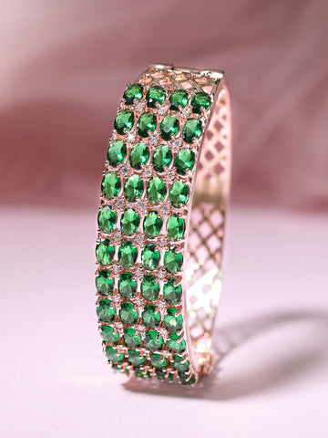 Rubans 18K Rose Gold Plated Emerald Green Zirconia Statement Bracelet Bracelets