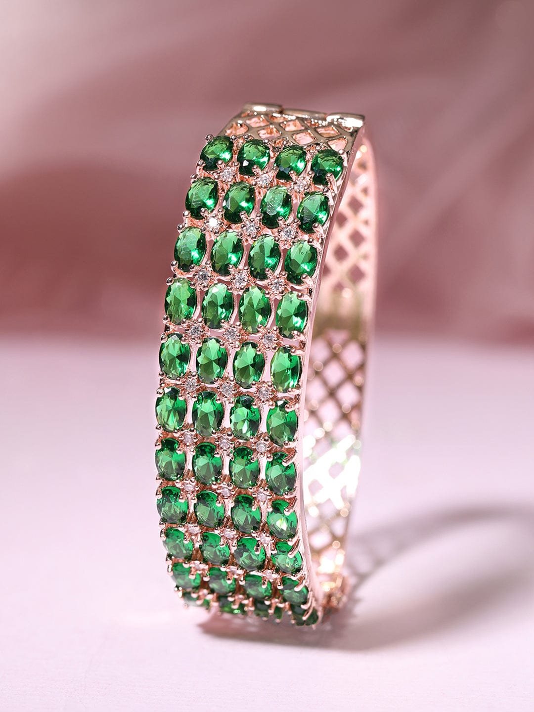 Buy Zaveri Pearls Pink & Peach Meenakari Lotus Design Kundan Bracelet-ZPFK13656  online
