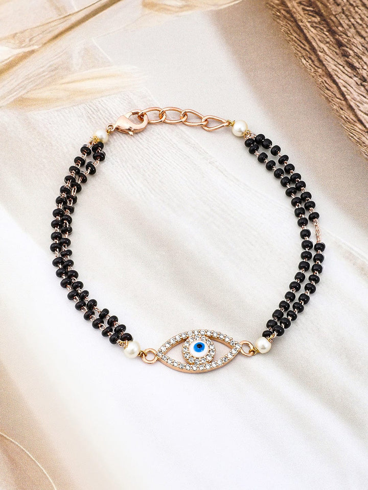 Rubans 18K Rose Gold-Plated Evil Eye Hand Mangalsutra Magalsutra Bracelet