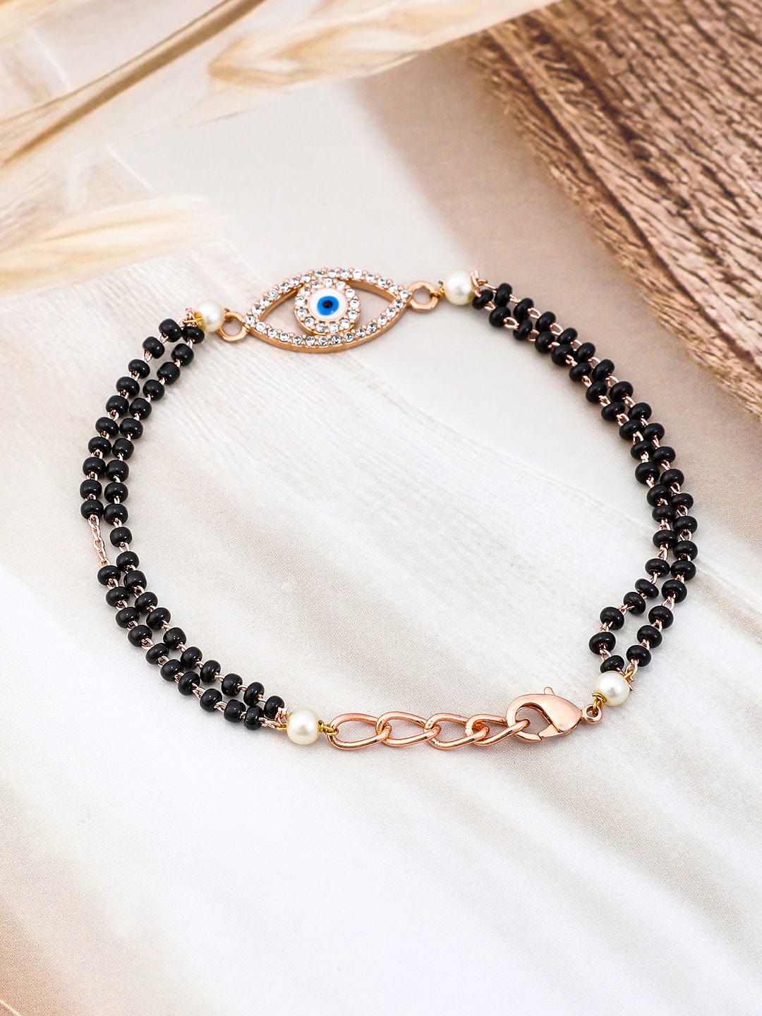 Rubans 18K Rose Gold-Plated Evil Eye Hand Mangalsutra Magalsutra Bracelet