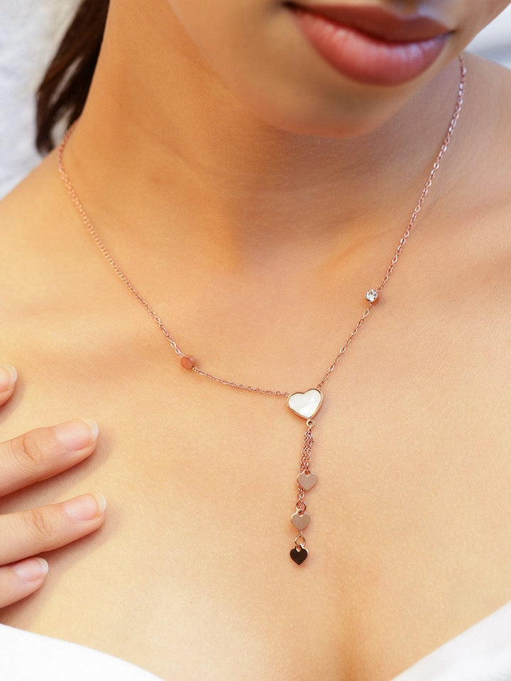 Rubans 18K Rose Gold-Plated Heart Charm Layered Necklace Necklace & Chains