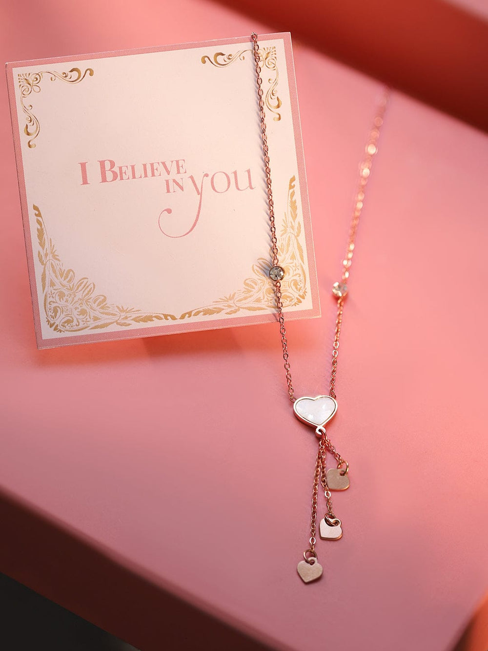 Rubans 18K Rose Gold-Plated Heart Charm Layered Necklace Necklace & Chains