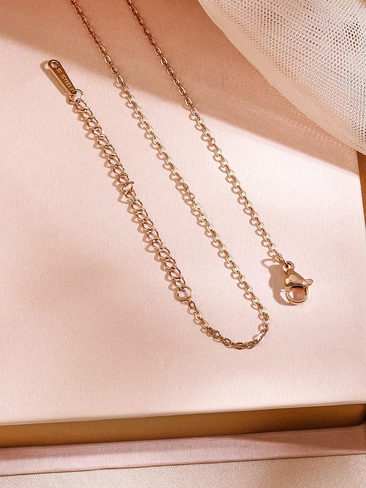 Rubans 18K Rose Gold-Plated Heart-Shaped Cubic Zirconia Studded Pendant Necklace Necklace & Chains