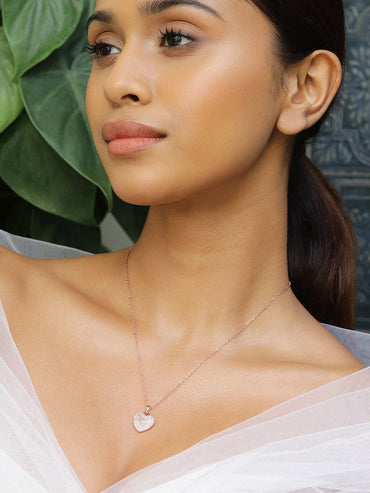 Rubans 18K Rose Gold-Plated Heart-Shaped Cubic Zirconia Studded Pendant Necklace Necklace & Chains