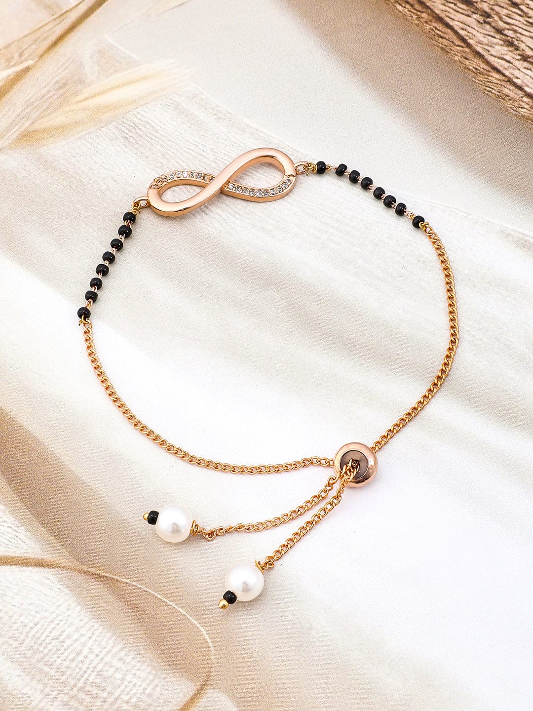 Rubans 18K Rose Gold-Plated Infinity CubicZirconia Studded Adjustable Mangalsutra Bracelet Magalsutra Bracelet