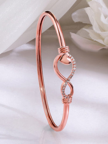 Rubans 18K Rose Gold-Plated Infinity & Heart Motif Crystal Zirconia Studded Sleek Bracelet Bangles & Bracelets