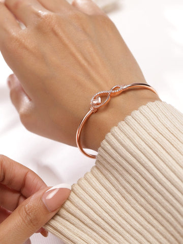 Rubans 18K Rose Gold-Plated Infinity & Heart Motif Crystal Zirconia Studded Sleek Bracelet Wristwear