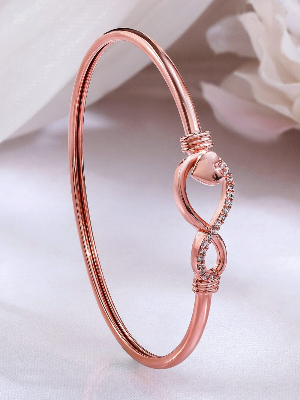 Rubans 18K Rose Gold-Plated Infinity & Heart Motif Crystal Zirconia Studded Sleek Bracelet Wristwear