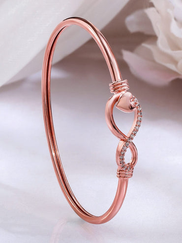 Rubans 18K Rose Gold-Plated Infinity & Heart Motif Crystal Zirconia Studded Sleek Bracelet Wristwear